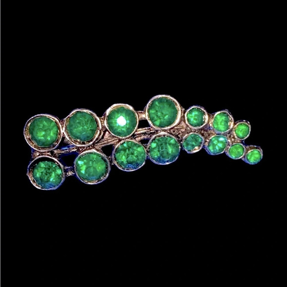 Vintage Green Rhinestone Leaf Silver Tone Brooch - Picture 2 of 3